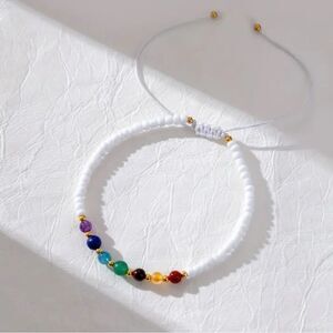Celestial Harmony: Seven Chakra Gemstone White Sliding Knot Minimalist Bracelet